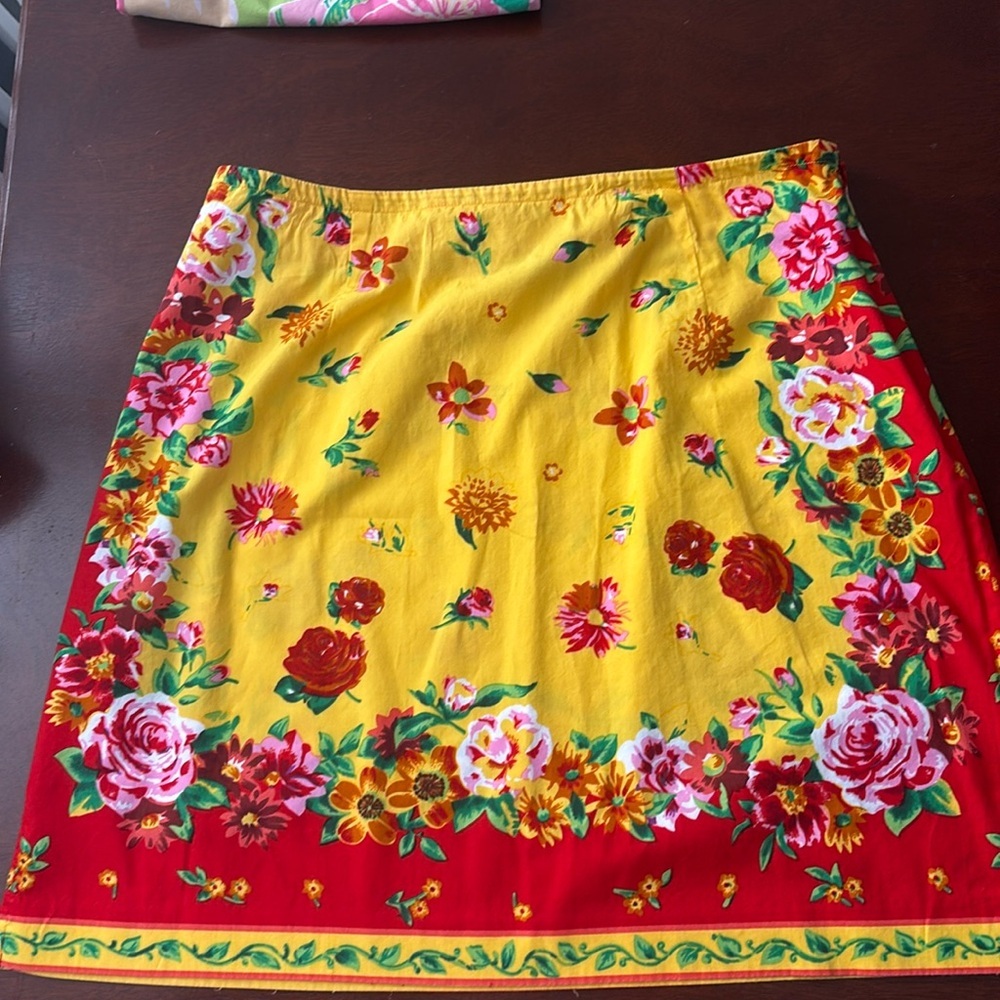 Vintage Y2K Boston Proper Skirt Preppy Print Cotton Size 10 Floral Yellow/Red